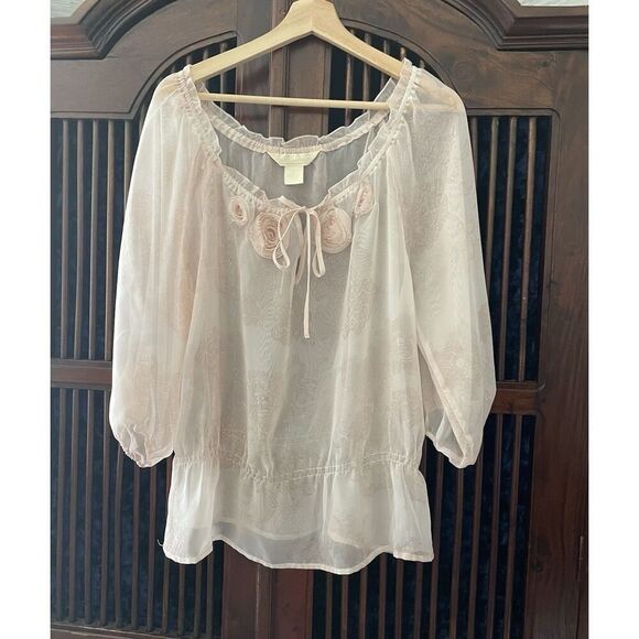 No Brand Tops - Women’s Pink Peach Chiffon 3/4 Sleeves Blouse Size L